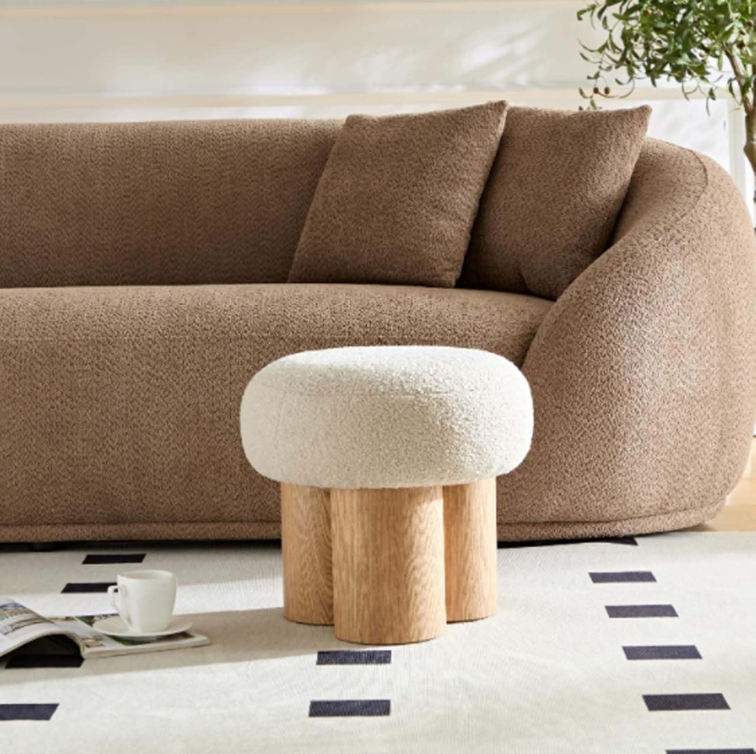 Round Mushroom Ottoman – Soft Entryway Footstool