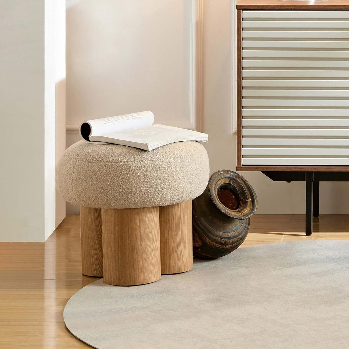 Round Mushroom Ottoman – Soft Entryway Footstool