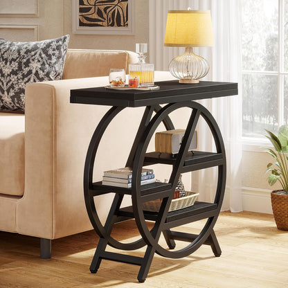 Geometric Storage Side Table – Industrial Nightstand