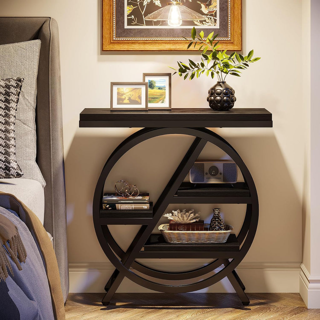Geometric Storage Side Table – Industrial Nightstand
