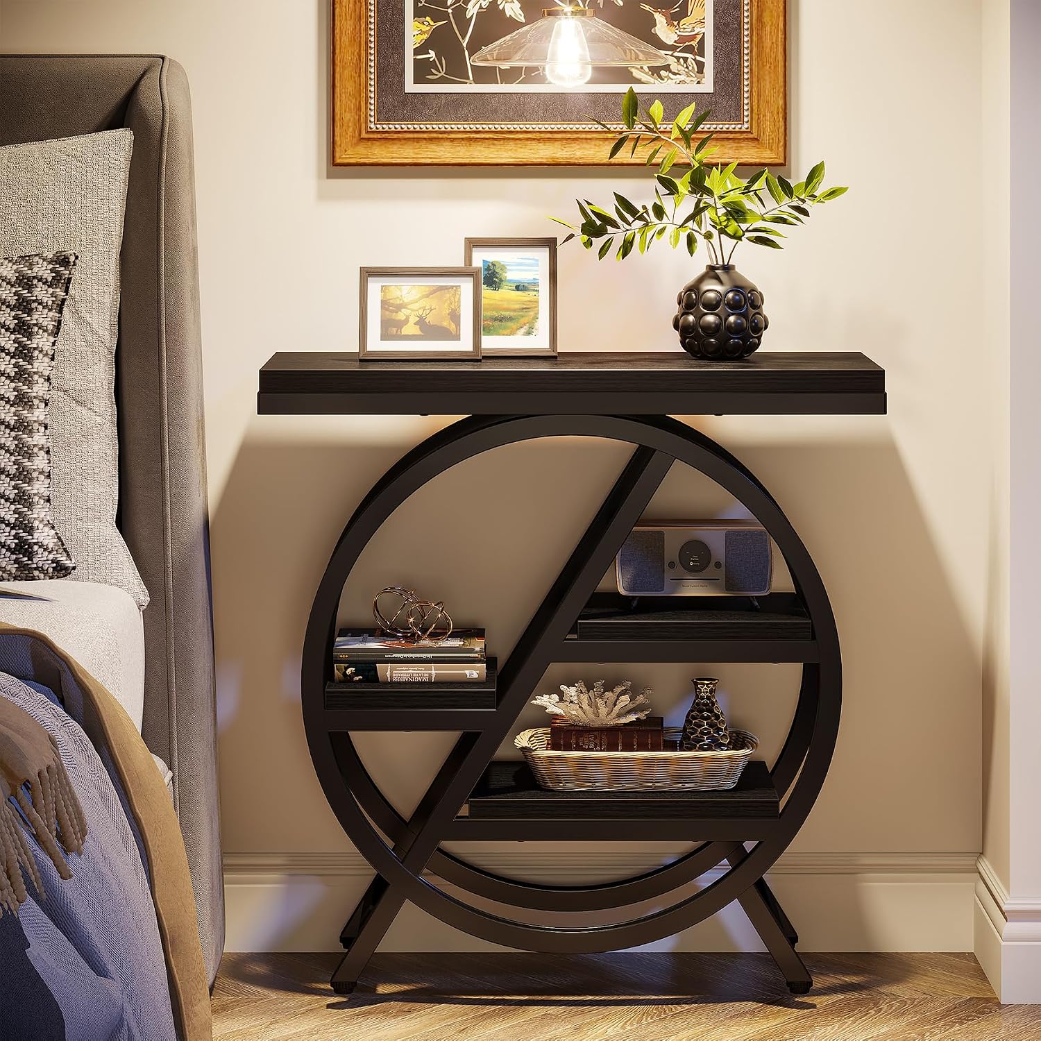 Geometric Storage Side Table – Industrial Nightstand