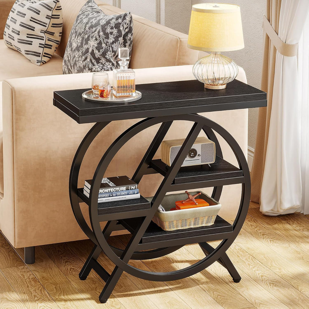 Geometric Storage Side Table – Industrial Nightstand